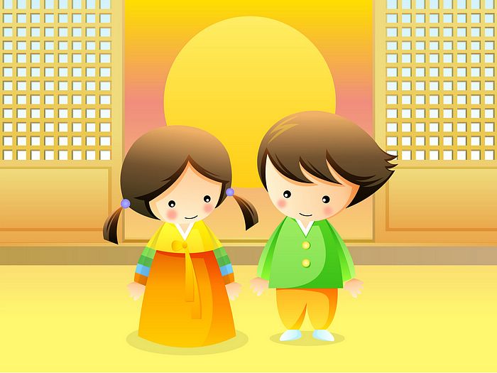 Illustration   Korean Traditional Costume  Vector Characters Clip