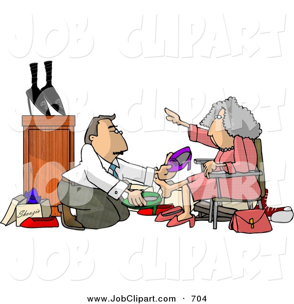 Job Clip Art Of A Shoe Salesman Helping An Elderly Woman Pick Out A
