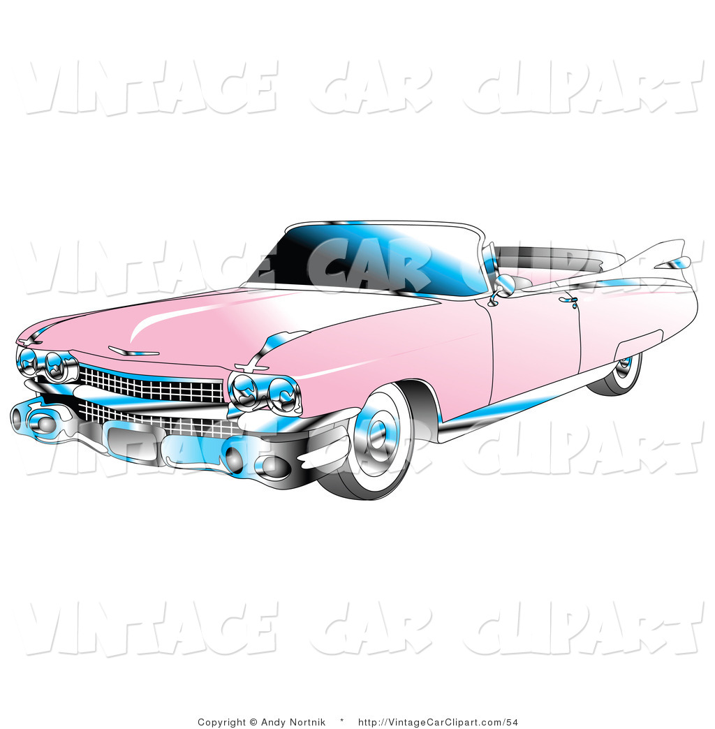 Larger Preview  Clipart Of A Convertible Pink 1959 Cadillac Car With