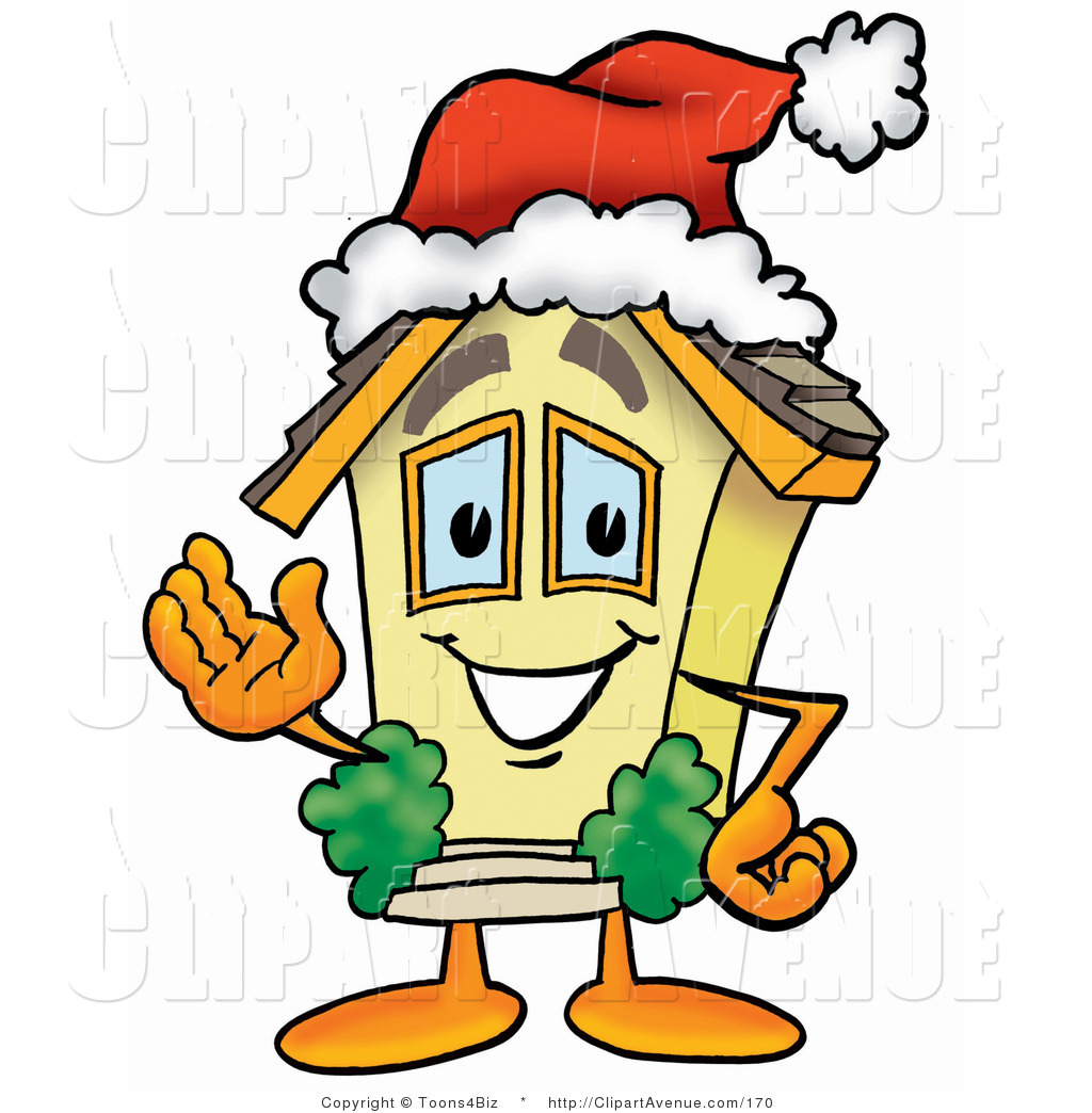 Avenue Clipart Of A Home Mascot Cartoon Character Wearing A Santa Hat
