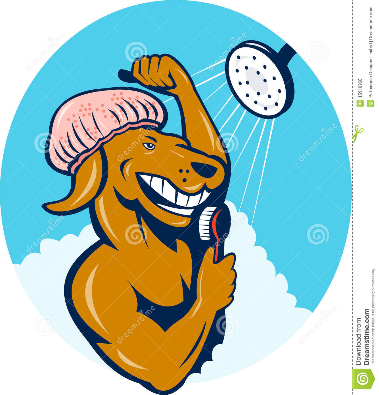Cartoon Dog Singing Shower Scrubbing Brush Stock Photo   Image