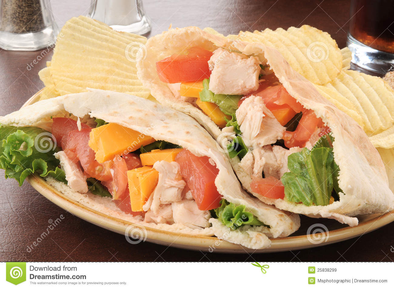 Chicken Pita Sandwich With Chips Royalty Free Stock Images   Image
