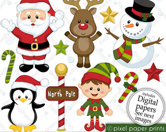Christmas Clipart   Santa And Frien Ds   Clip Art And Digital Paper