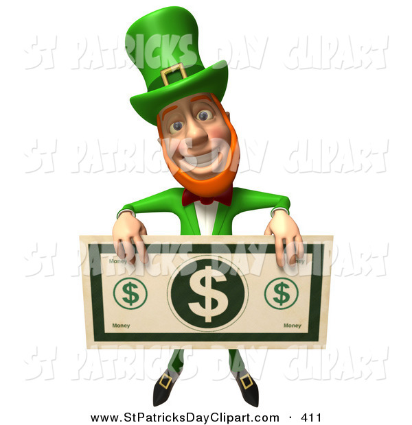 Clip Art Of A Friendly 3d Leprechaun Man Character Holding A Large