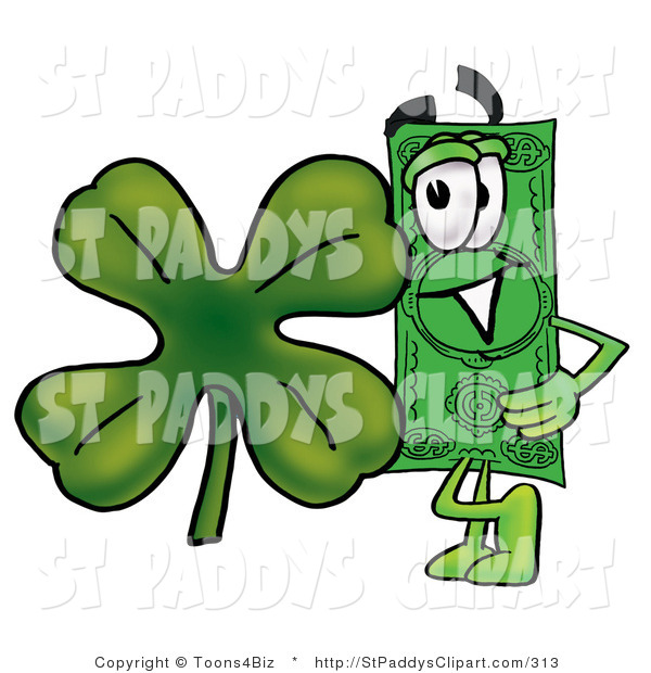 Clip Art Of A St Patricks Dollar Bill Character With A Shamrock By    