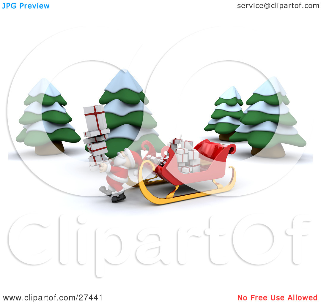 Clipart Illustration Of Santa Carrying A Stack Of Gifts From His