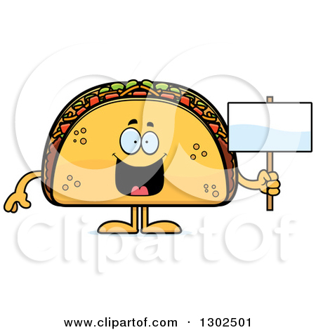 Clipart Of A Cartoon Happy Taco Food Mascot Character Holding A Blank
