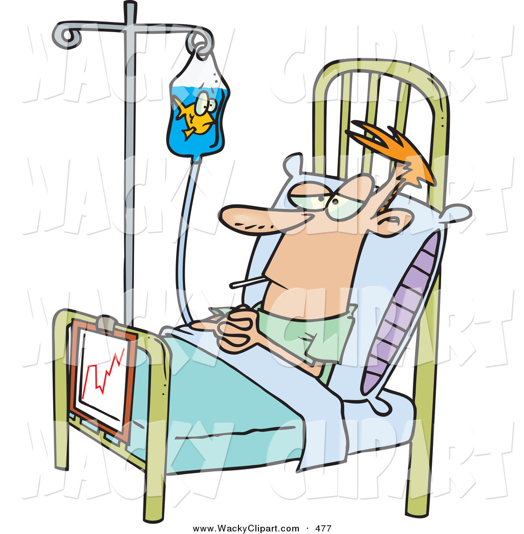 Clipart Of A Sick Hospital Patient In A Bed A Fish In His Iv