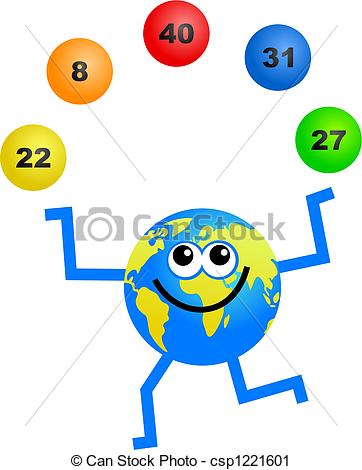 Clipart Of Lottery Globe   A Cartoon Globe Man Juggling Lottery Balls