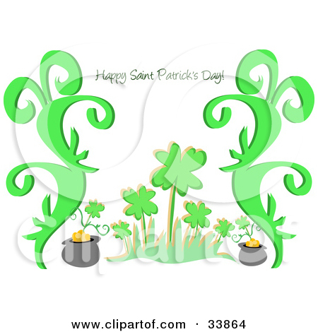 Happy Saint Patricks Day Greeting On A Background Of Clovers Plants