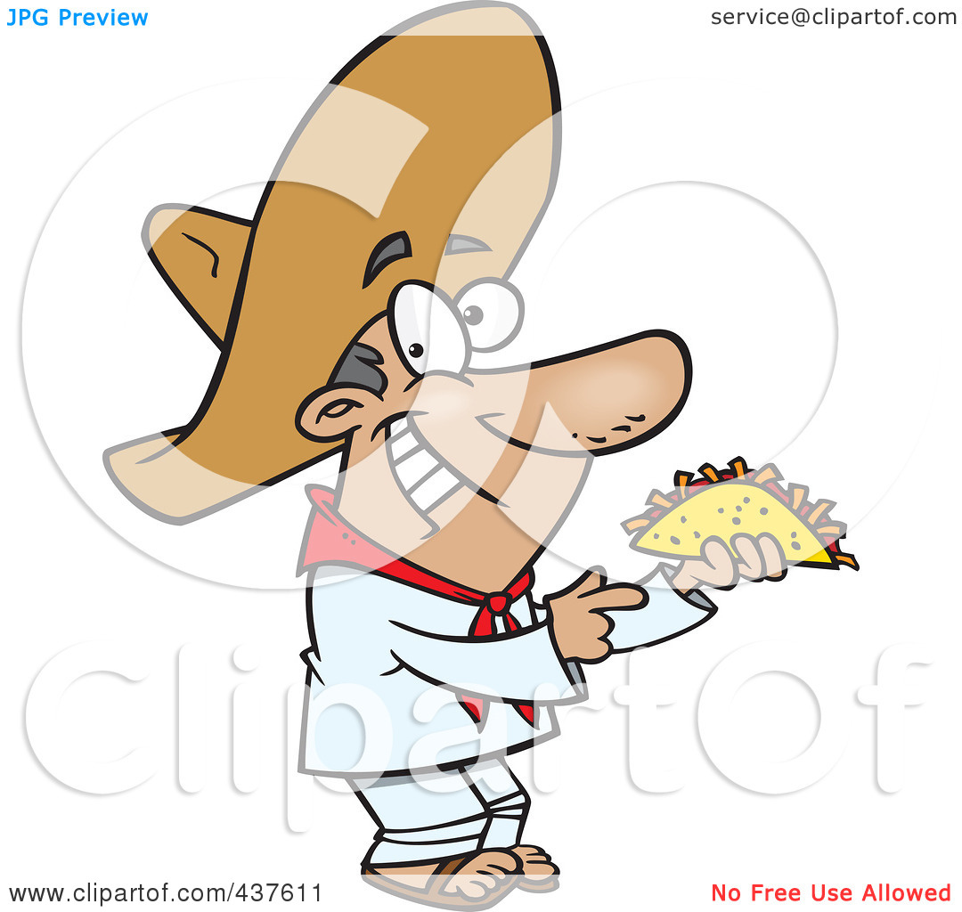 Illustration Of A Happy Hispanic Man Holding A Taco By Ron Leishman