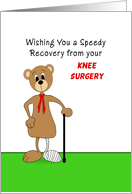 Knee Surgery Get Well Greeting Card Bear With Leg In Cast And Cane    