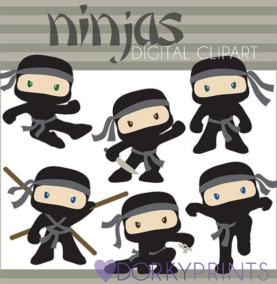 Ninja Digital Clip Art Set  Personal And Commercial  Cute Boy Ninjas    