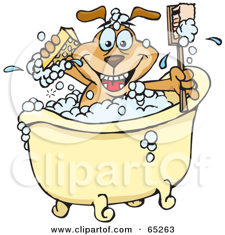 Rf  Clipart Illustration Of A Sparkey Dog Holding A Sponge And Brush