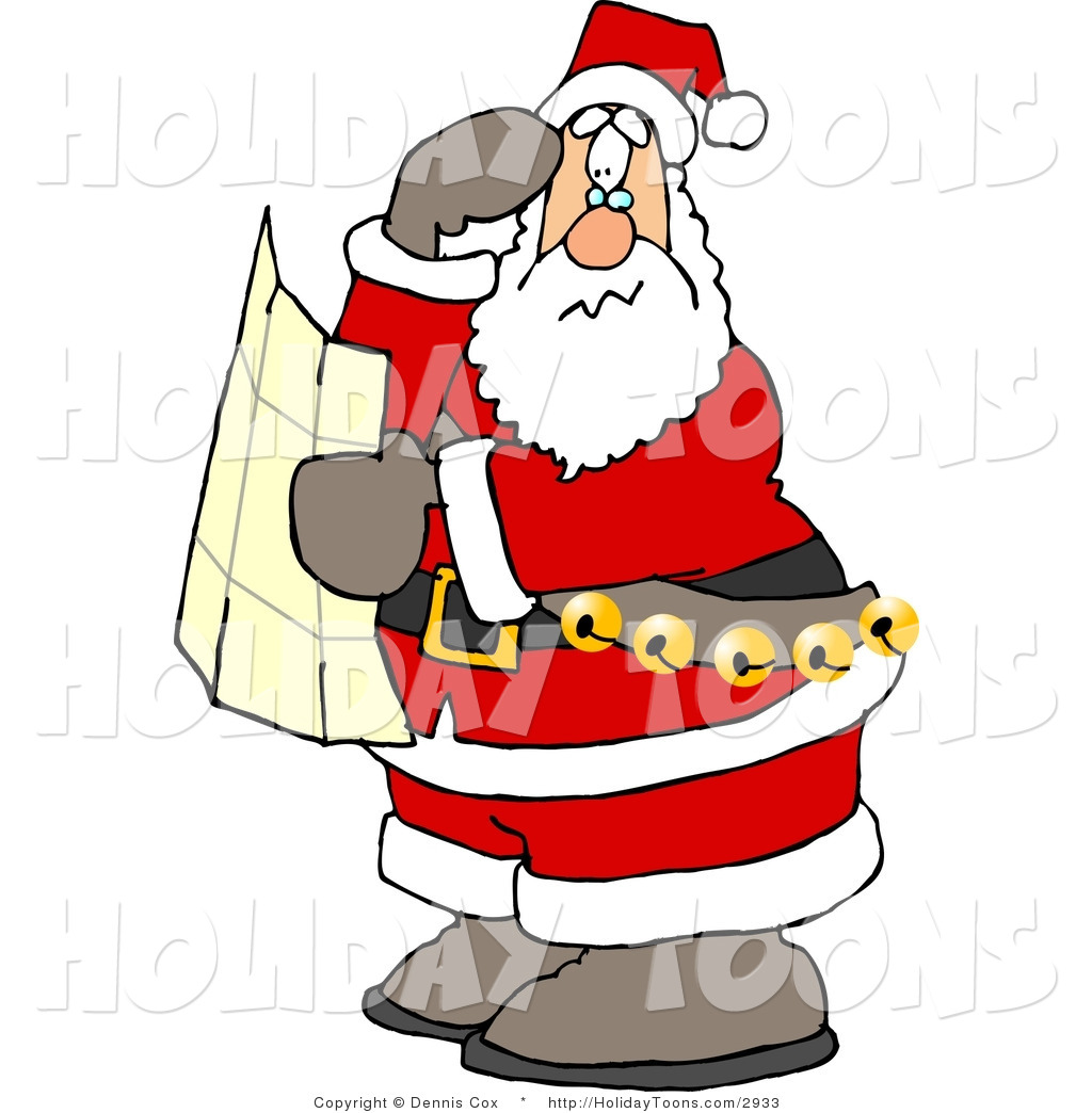 Royalty Free Holiday Clipart Of A Lost Santa Clause Holding A Map And