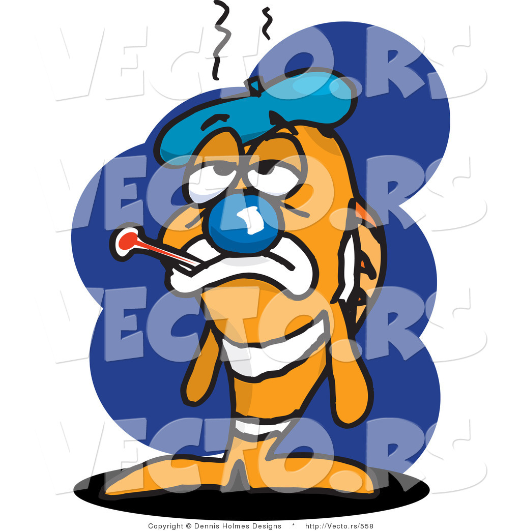 Sick Thermometer Clip Art Vector Of A Sick Cartoon Clown Fish With Ice