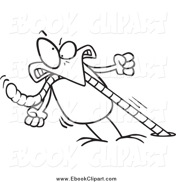 Vector Clip Art Of A Black And White Robin Pulling On A Strong Worm