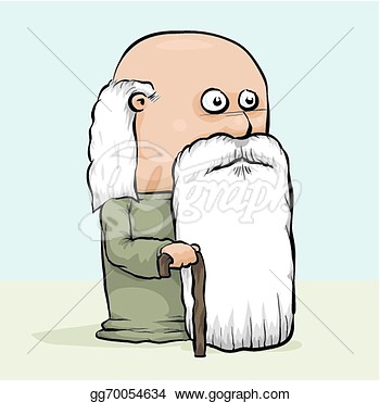 Vector Clipart   A Wise Old Cartoon Man With A Cane And A Long White