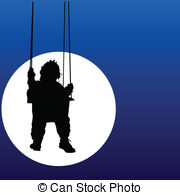 Baby Swings On A Swing In The Moonlight Illustration Vector Clip Art