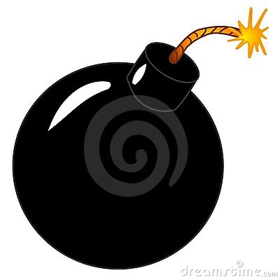 Classic Cartoon Style Black Round Bomb Lit On The End And Ready To