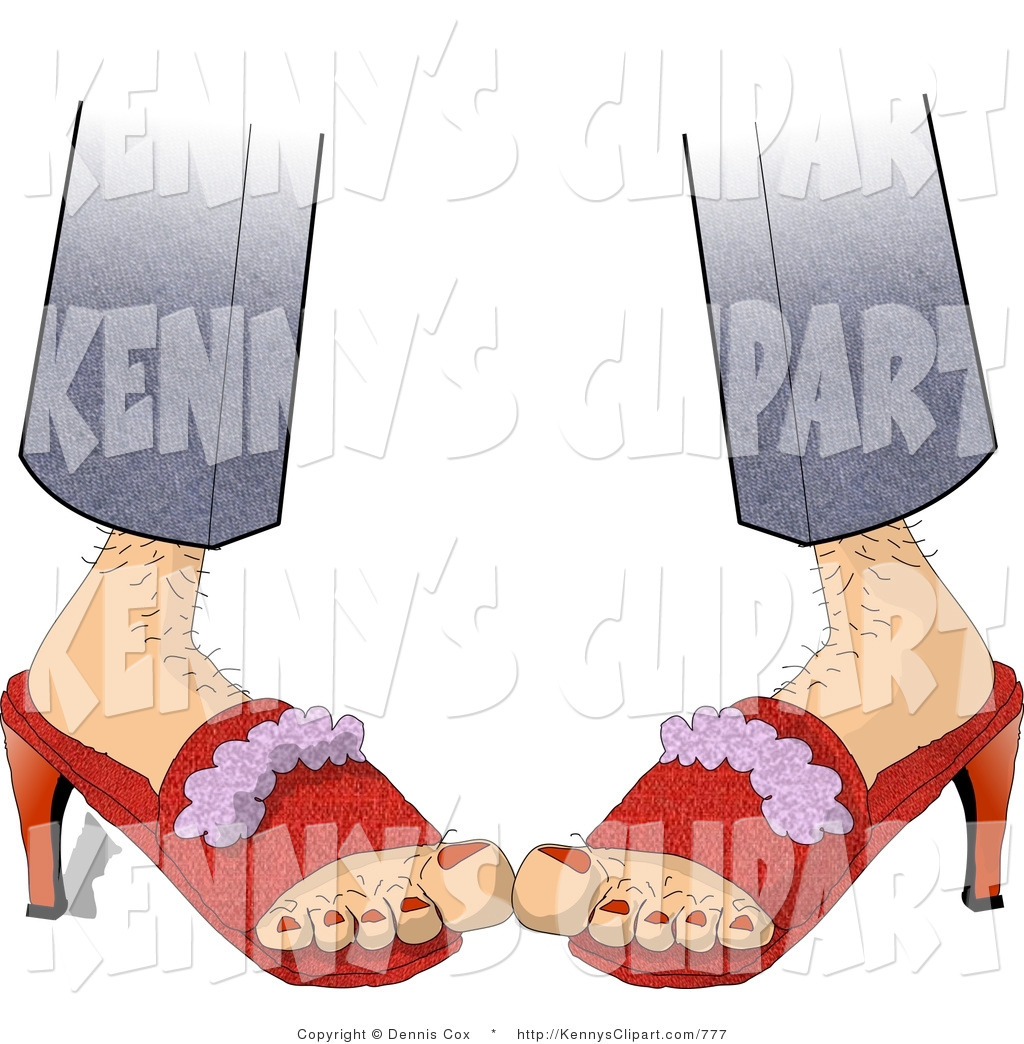 Clip Art Of A Hairy Unshaven Woman Wearing Red High Heeled Shoes And