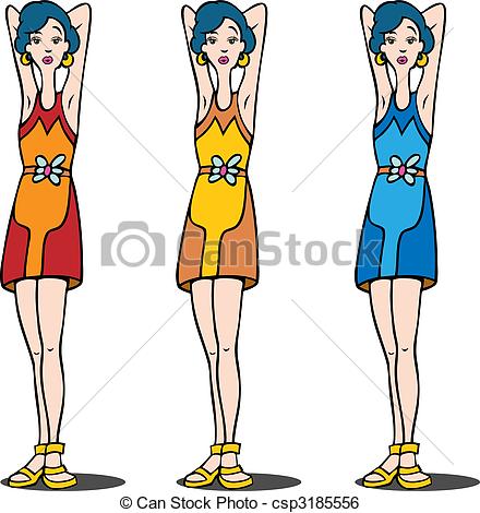 Clip Art Vector Of Thin Girl   Thin Girl Isolated On A White