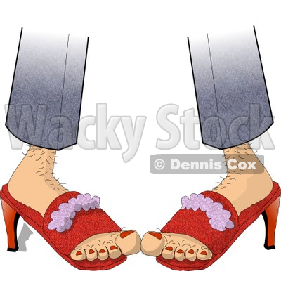 Hairy Woman Wearing Red High Heeled Shoes Clipart Illustration By