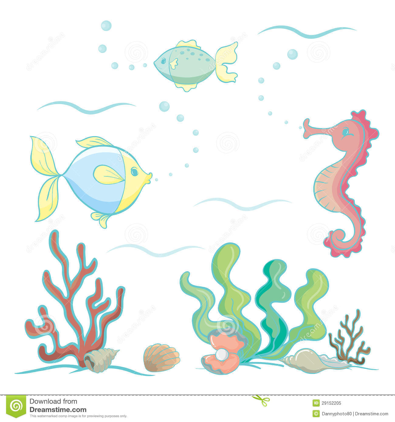 Illustration Of Various Sea Animals And Plants On A White Background