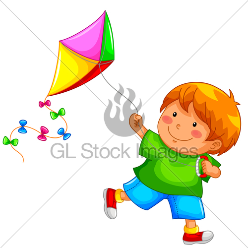 Little Boy Running With His Kite
