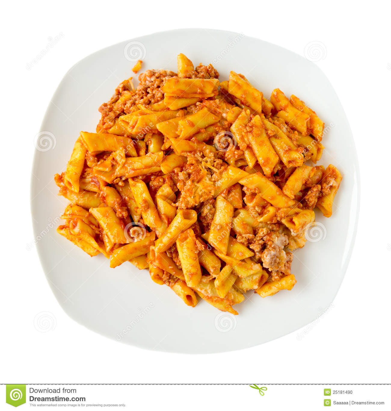 Plate Of Macaroni With Ground Beef And Cheese On White Background 
