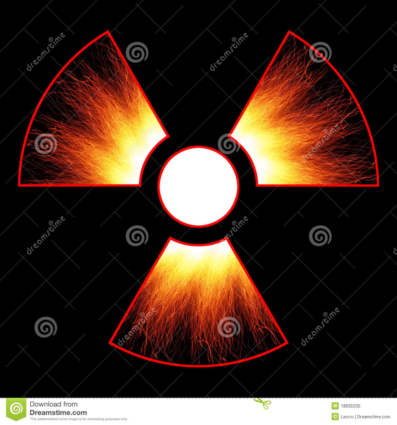 Radiation Danger Sign And Sparks On A Black Background