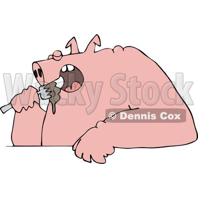 1177326 Cartoon Of A Fat Pig Shoving Food Into His Mouth   Royalty    