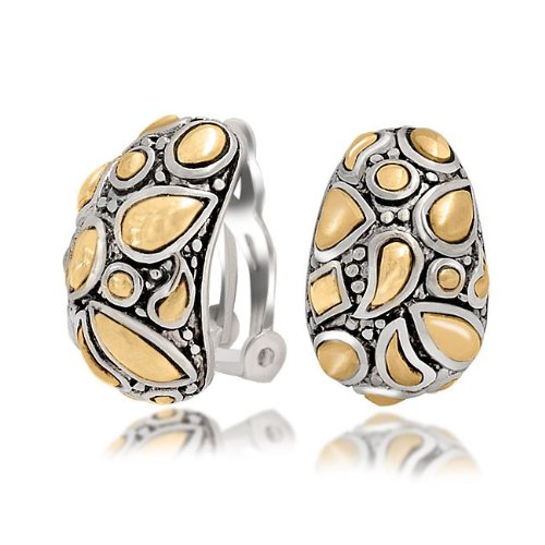 Bling Jewelry Two Tone Art Deco Mosaic Style Heart Clip On Earrings