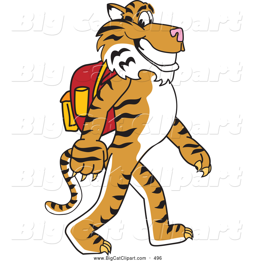 Cat Cartoon Vector Clipart Of A Smiling Tiger Character School Mascot
