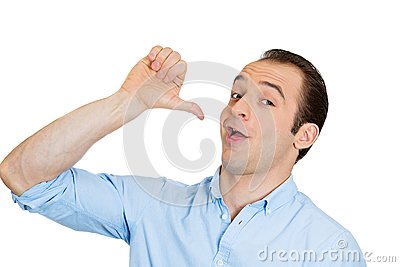 Closeup Portrait Of Young Silly Goofy Man Gesturing With Hands Thumb