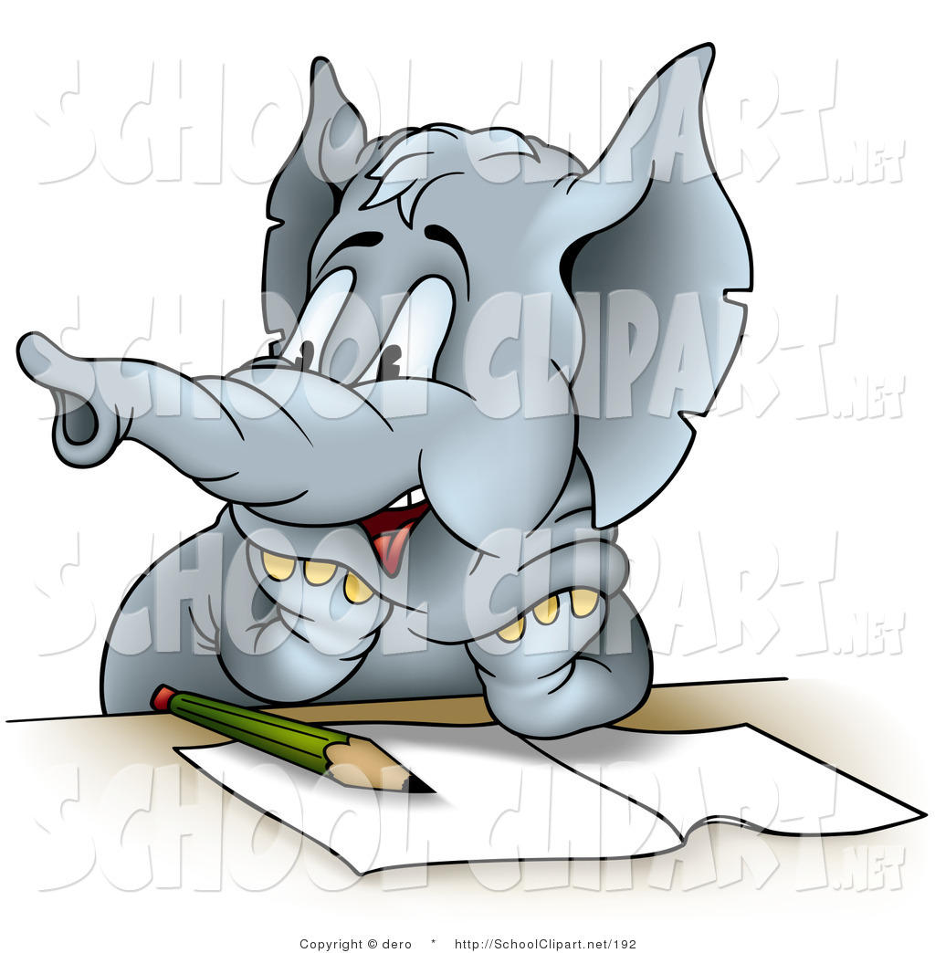 Larger Preview  Clip Art Of A Cute Gray Elephant Student Resting His