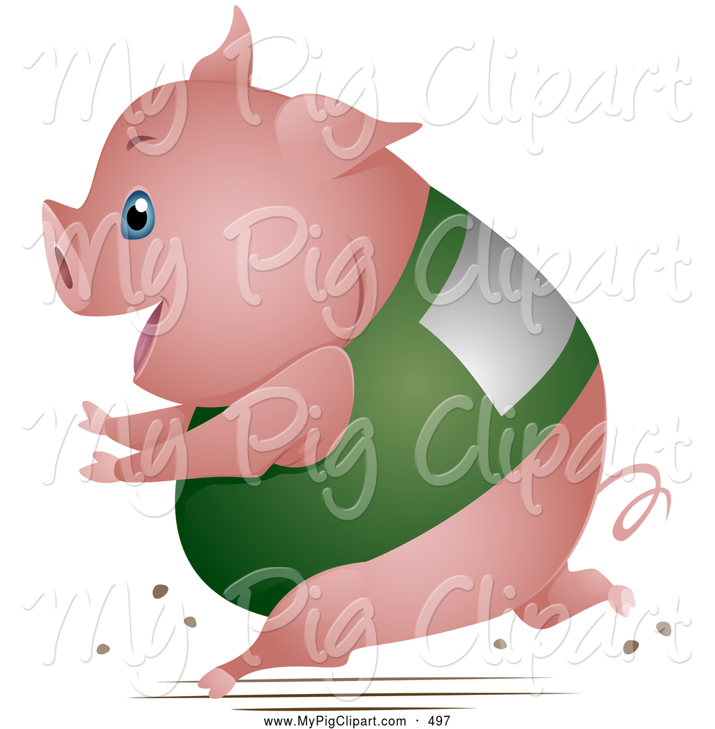 Larger Preview  Swine Clipart Of A Fat Chubby Pig Running In A Race By