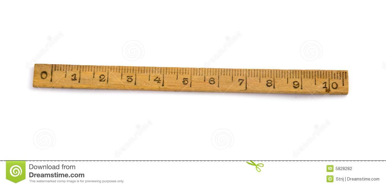 Old One Wood Ruler Isolated On White Background