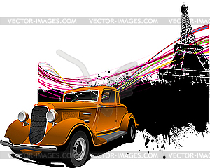 Paris With More Than 50 Years Old Vintage Car     Color Vector Clipart