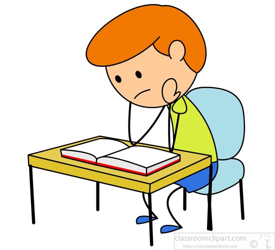 School   Boy Reading Book Studying At Desk   Classroom Clipart