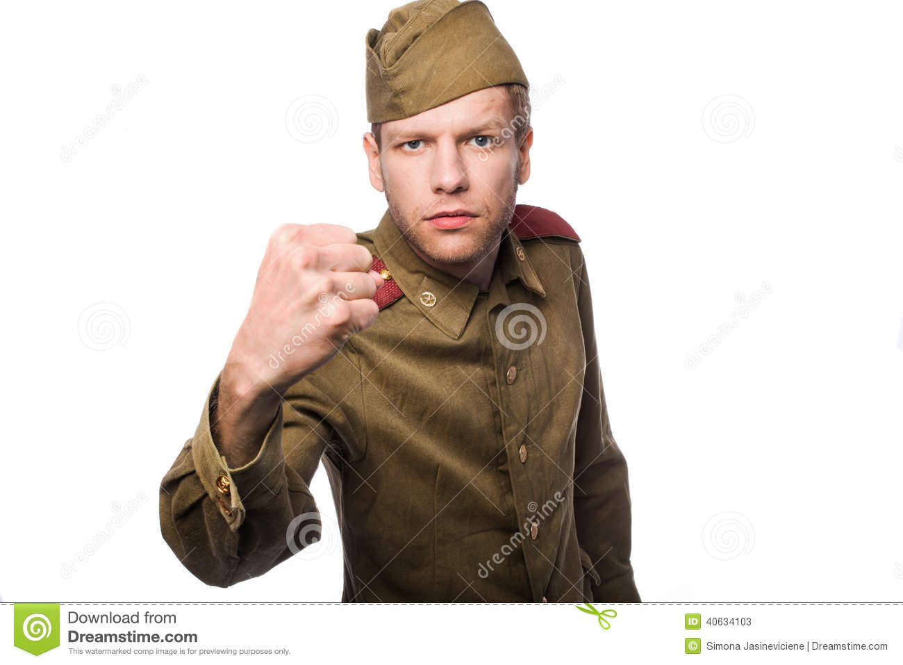 Second World War Angry Russian Soldier Threaten With A Fist  Studio