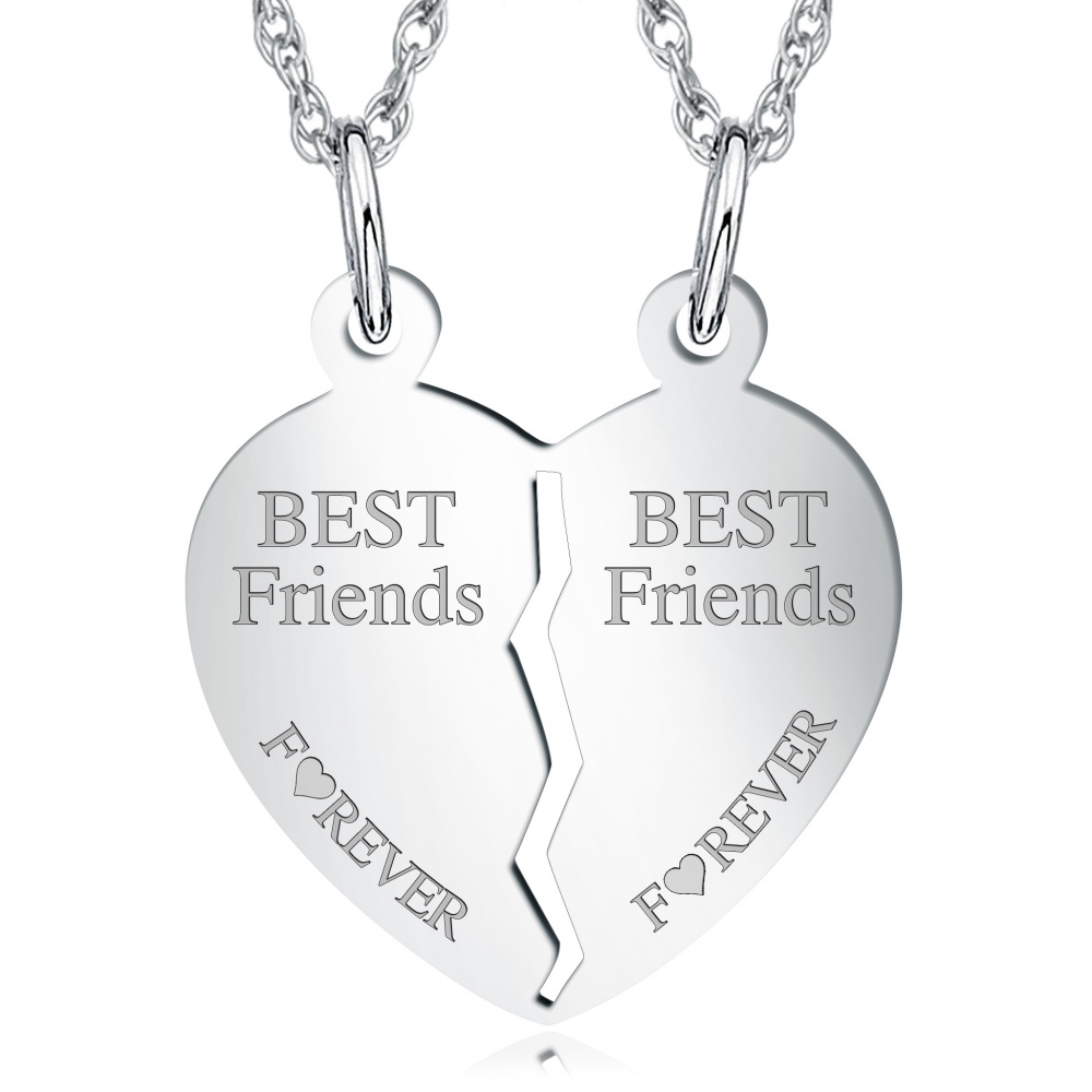 Best Friends Forever Split Broken Heart Sterling Silver Necklace  Can    