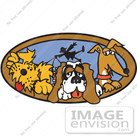 Cartoon Clip Art Graphic Of A Three Dogs Taking Their Dog Walker For A
