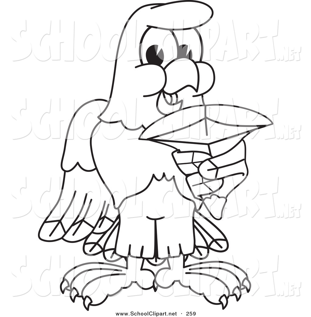Clip Art Of A Coloring Page Of A Bald Eagle Hawk Or Falcon Holding A    