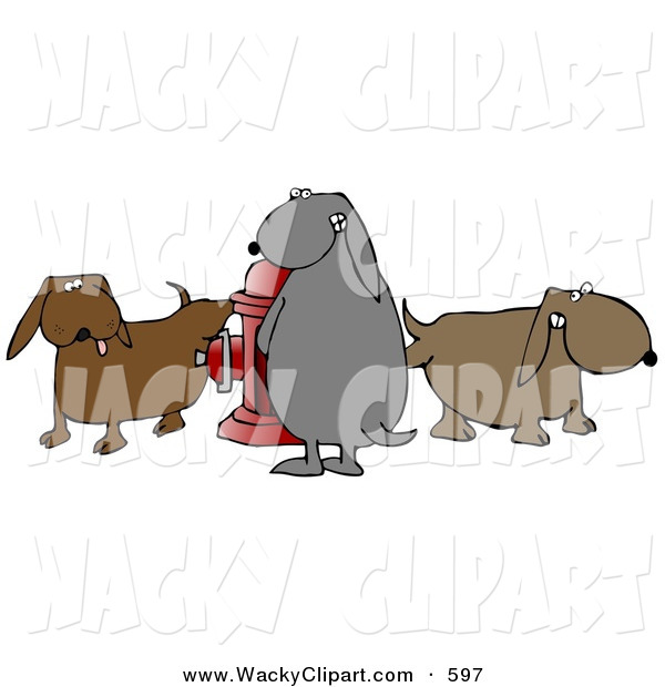 Clipart Of A Group Of Three Bad And Mischievous Brown And Gray Dogs