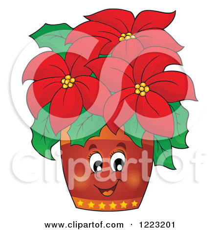 Clipart Of A Happy Poinsettia Plant   Royalty Free Vector Illustration
