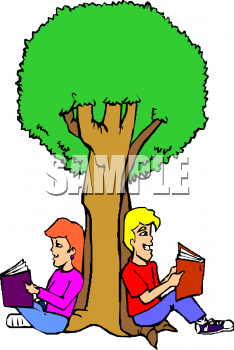 Educational Clipart Image Of Two Kids Reading Under A Tree