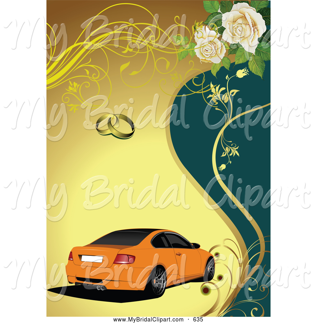 Fast Orange Car Over Teal And Yellow With Wedding Rings Vines And