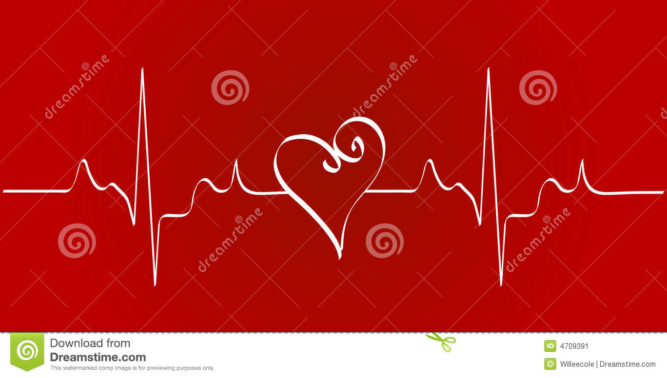 Heart Cardiogram With Heart On Red Background   Vector