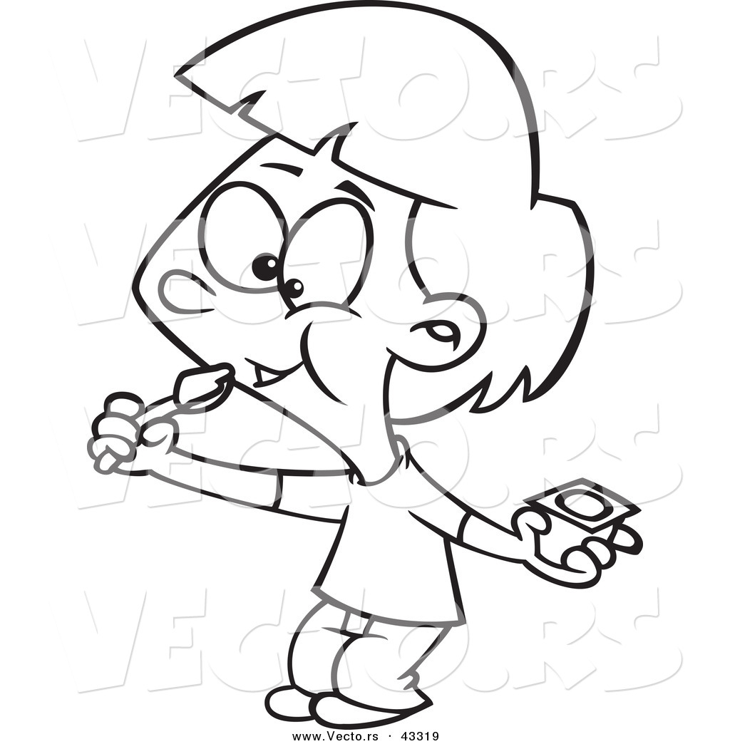 Larger Preview  Vector Of A Happy Cartoon Girl Eating Yogurt    